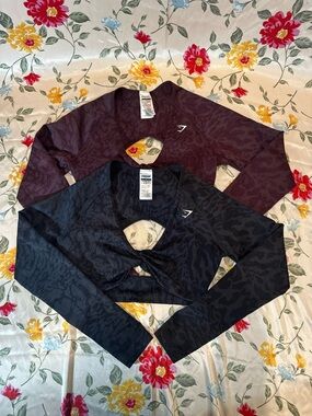 NWOT GYMSHARK SAFARI LONG SLEEVE CROP ADAPT SEAMLESS ANIMAL-SET OF 2- LARGE